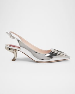 Roger Vivier Mixed Leather Mini Buckle Slingback Pumps