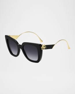 Etro Tailoring Logo Acetate Butterfly Sunglasses | Neiman Marcus