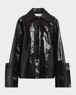 Bottega Veneta Intrecciato Collar Wide-Sleeve Cotton Jacket