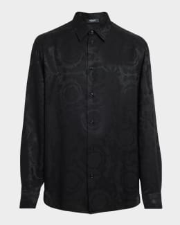 Tシャツ・カットソー VERSACE Men Tops 10084811A084891B000 Black Versace Men's Tonal Barocco Sport Shirt | Neiman Marcus