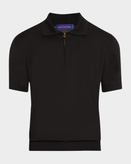Giorgio Armani Men's Textured Knit Short-Sleeve Quarter-Zip Polo