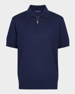 Giorgio Armani Men's Textured Knit Short-Sleeve Quarter-Zip Polo
