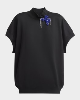 Courreges Mock-Neck Short-Sleeve Rib Pullover | Neiman Marcus
