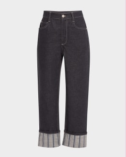 BRUNELLO CUCINELLI ハイウエスト エンベリッシュド ジーンズ Brunello Cucinelli Straight Leg Jeans | Neiman Marcus