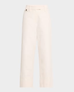 Brunello Cucinelli Sparkling Linen Canvas Pleated Wide-Leg