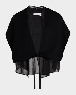 Burberry Vintage-Style Check Fringed Wool Cape | Neiman Marcus