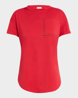 Brunello Cucinelli Monili Pocket Striped Jersey T-Shirt