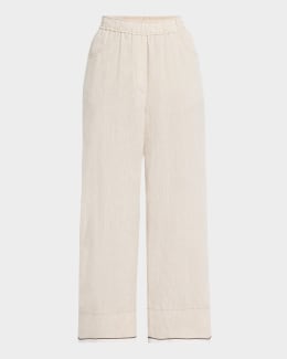 【THE ROW】Lilas コットン＆リネン ワイドレッグパンツ Lilas コットンとリネン製のパンツ ベージュ – The Row