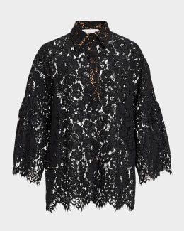 Chloe Ruffled Floral Lace Top | Neiman Marcus