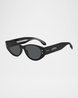 Bottega Veneta Beveled Acetate Oval Sunglasses | Neiman Marcus