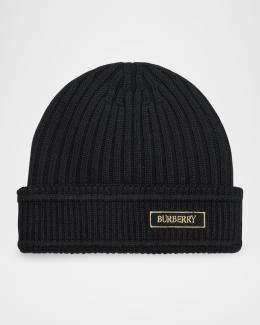 Burberry Men's Ribbed Wool Logo Beanie Hat | Neiman Marcus