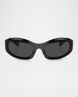 Miu Miu MU 54YS 80 Rimless Titanium Wrap Sunglasses | Neiman