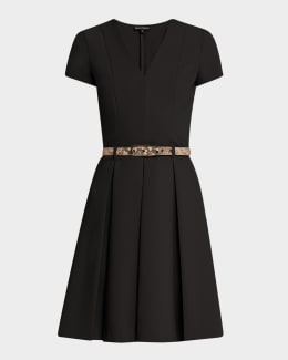 Emporio Armani Emma Pleated V-Neck Mini Dress | Neiman Marcus
