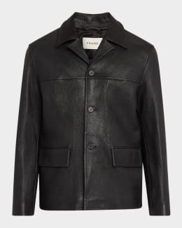 Stone Island Men's Lightweight Leather Biker Jacket | Neiman