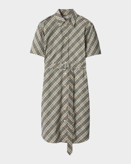 Burberry Check Short-Sleeve Belted Mini Shirtdress | Neiman
