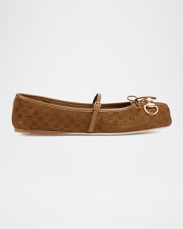 バレエシューズ Gucci Ballerina Horsebit In Tessuto Gg Women's Gucci Horsebit ballet flat in beige and dark brown