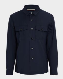 Bottega Veneta Men's Double-Cotton Quarter-Zip Overshirt with