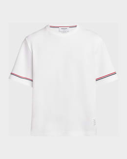 Thom Browne Men's Cotton Stripe-Trim Crewneck T-Shirt