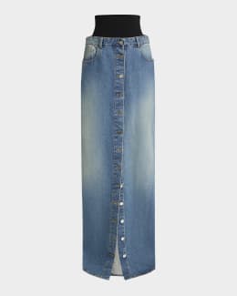 【Stella McCartney】 Front-slitデニムミディスカート Stella McCartney Mixed Denim Slit Midi Skirt | Neiman Marcus