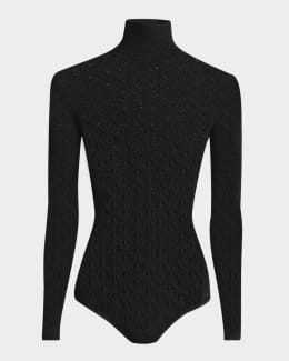 ALAIA Sheer V-Neck Hooded Bodysuit | Neiman Marcus