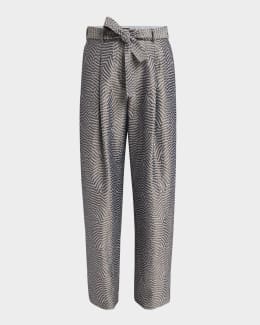 Giorgio Armani Silk Satin Pleated Straight-Leg Trousers