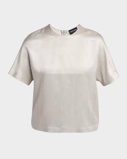Giorgio Armani Stretch Silk Short-Sleeve Top | Neiman Marcus