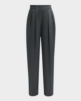Giorgio Armani Textured Viscose Tapered-Leg Pleated Trousers