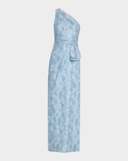 Aidan Mattox One-Shoulder Metallic Jacquard Gown | Neiman Marcus