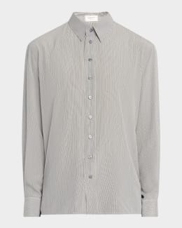 Saint Laurent Men's Striped Silk Dress Shirt | Neiman Marcus