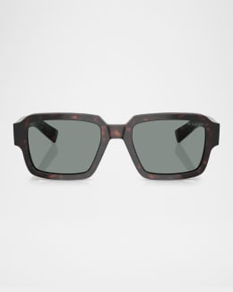 Prada Men's Triangle Logo Bicolor Rectangle Sunglasses