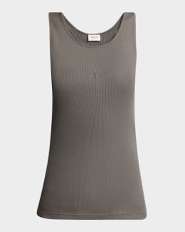 Saint Laurent YSL Logo Striped Tank Top | Neiman Marcus