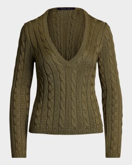 Ralph Lauren Collection Cable-Knit Silk Crewneck Sweater