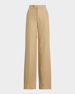 THE ROW Caledon Pleated Wide Leg Wool Silk Pants | Neiman Marcus