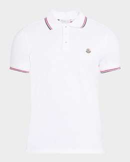 Moncler Men's Stripe-Trim Cotton Pique Polo Shirt | Neiman Marcus