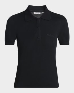 Chloe Lace-Collar Open Knit Polo Top | Neiman Marcus