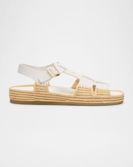 【PRADA】ラフィアスライド Prada Raffia Single-Band Platform Slides | Neiman Marcus
