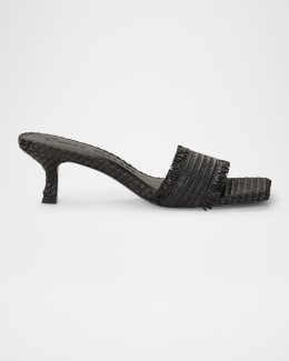 Cult Gaia Ada Raffia Kitten-Heel Slide Sandals | Neiman Marcus