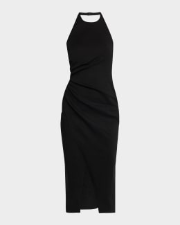 A.L.C. Renzo II Satin Pleated High-Neck Midi Dress | Neiman Marcus