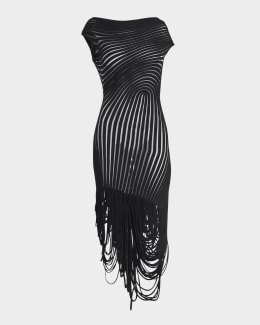 ALAIA Skeleton Sheer Midi Dress | Neiman Marcus