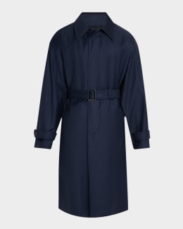 Saint Laurent Men's Long Silk Twill Trench Coat | Neiman Marcus