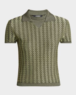Valentino Garavani Crochet Cherry Short-Sleeve Cotton Polo
