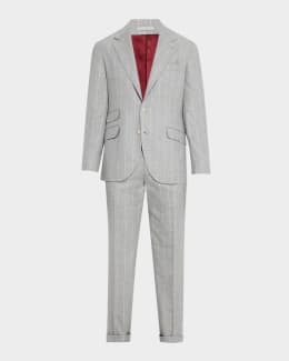BRUNELLO CUCINELLI カシミヤ ネクタイ グレー Brunello Cucinelli Men's Pleated Wool Donegal Suit | Neiman