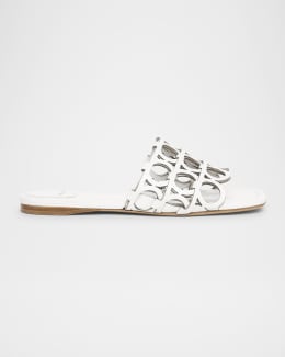 FERRAGAMO フラットスライド Ferragamo Quilted Leather Bow Flat Slide Sandals | Neiman Marcus