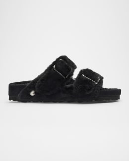 1774 Birkenstock Arizona Raffia Dual-Buckle Slide Sandals | Neiman