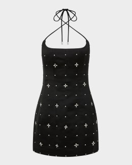 SIMKHAI Jenna Eyelet Halter Mini Dress | Neiman Marcus