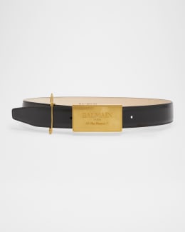 Balmain Calfskin Leather Denim Belt W/ Safety Pin | Neiman Marcus