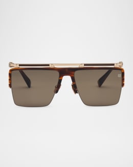 Balmain Pierre Titanium Rectangle Sunglasses | Neiman Marcus