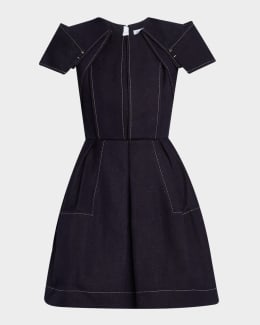 THE ROW Edmonia Short-Sleeve Cotton-Silk Midi Dress | Neiman