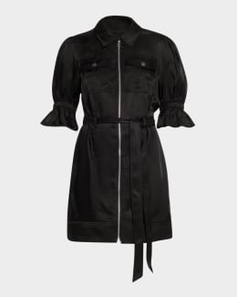 Cinq a Sept Damla Belted Puff-Sleeve Mini Shirtdress | Neiman Marcus