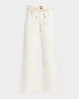 Brunello Cucinelli Cotton-Linen Wide-Leg Crop Chino Pants